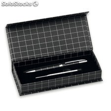 Bolígrafo elegante giratorio negro con detalles plateados