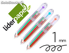 Boligrafo liderpapel 10 en 1 cuerpo transparente 10 colores 1 mm retractil