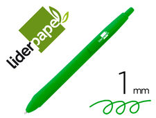 Boligrafo liderpapel gummy touch retractil 1.0 mm tinta verde