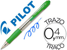 Boligrafo pilot super grip verde claro retractil sujecion de caucho tinta base