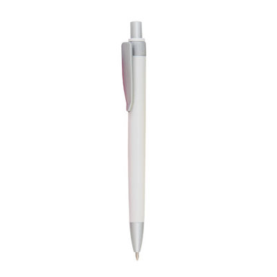 Bolígrafo pulsador en color con detalles en gris plateado