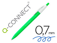 Boligrafo q-connect retractil KF14625 biodegradable verde tinta azul