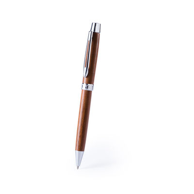 Bolígrafo super elegante con cuerpo de madera nogal y detalles cromados