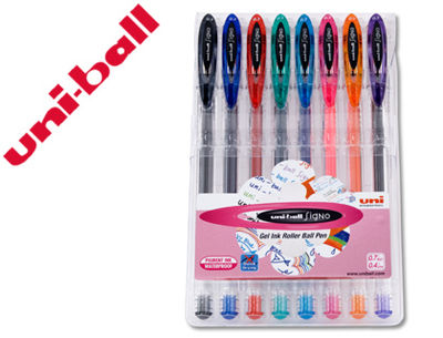Boligrafo uni ball um-120 signo 0.7 mm tinta gel estuche de 8 colores basicos