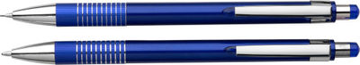 Bolígrafo y portaminas de Tinta azul en estuche de metal