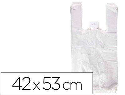 Bolsa camiseta reciclada 70% blanca 50 mc 42x53 cm apta legislacion de bolsas