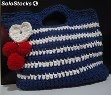 Bolsa de Crochê - Cor Azul Marinho Branco