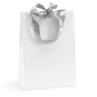 Bolsa de regalo papel charol con lazos (19 x 27 x 10 cm) - Blanca
