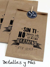 Bolsa kraft con frase &quot;Sin ti&quot;. Bolsa regalos boda y comunión pack 20 und