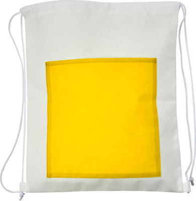 Bolsa mochila TNT en blanco con bolsillo en color