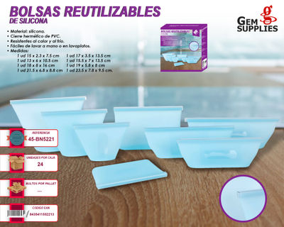 Bolsa Reutilizable Porta Alimentos De Silicona Pack 8 Piezas WeHouseware
