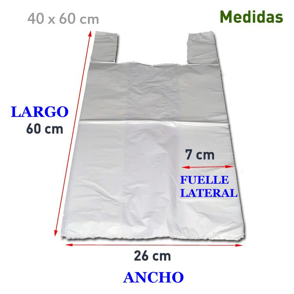 Bolsas de plástico con asas (tipo camiseta), 40 x 60 cm, blanco