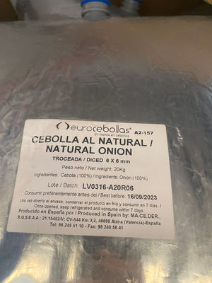 Bolsas termo selladas de cebolla cortada