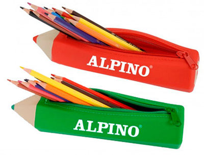 Bolso escolar alpino portatodo forma lapiz soft con 12 lapices de colores