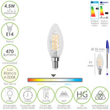 Bombilla Led Filamento Vela Twist. E14. 4,5 Watt. Equivale A 35 Watt. 470