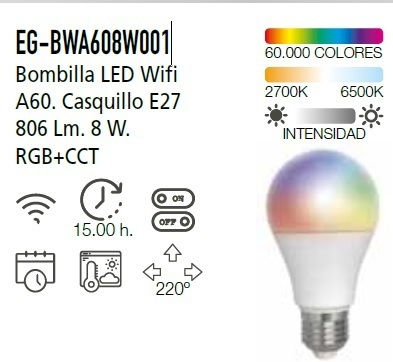 Bombilla wifi A60 8W 806LM rgb+cct energeeks eg-BWA608W001 - Foto 2