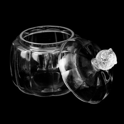 Bombonera pequeña de cristal, con tapa, forma copa, diseño rayas