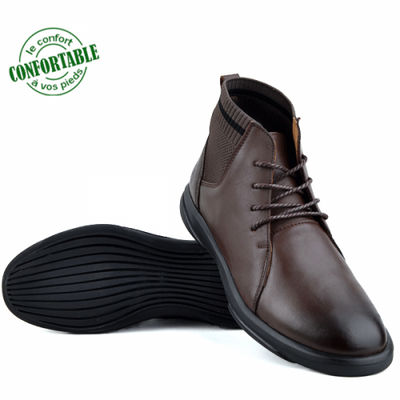 Boots confortables pour homme 100% cuir marron - Photo 3