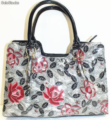 Borsa con fiori neri in sintetico