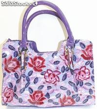 Borsa in sintetico lucido con fiori