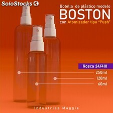 Boston de 60, 120 y 250 ml con atomizador de boton