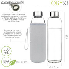 Botella Agua Cristal 550 ml. Funda Neopreno con Asa. Sin BPA
