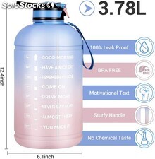 Botella de agua 128 oz 1 galón con pajita y marcador de tiempo BPA a prueba de f
