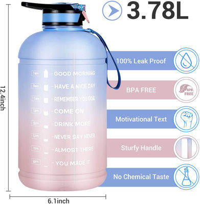 Botella de agua 128 oz 1 galón con pajita y marcador de tiempo BPA a prueba de f