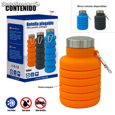 Botella de agua plegable de silicona; de 500ml ideal para senderismo y deporte