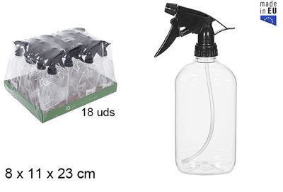 Botella ovalada de plastico con pulverizador negro 500 ml