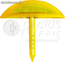 Boton vial aluminio con perno color amarillo con reflejante
