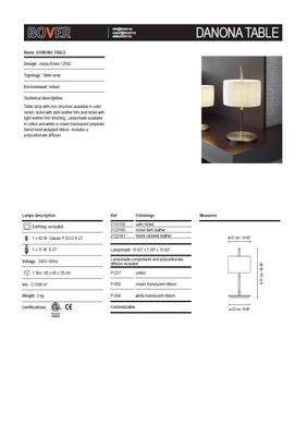 Bover Danona Lampe De Table (Structure) 1x46w E27 Nickel Piel Cuir - Photo 2