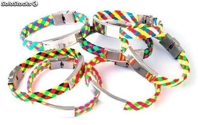Bracelets Stahl und Leder Geflecht mehrfarbigen Datensatz. Sortierte Farben