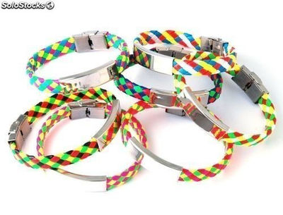 Bracelets Stahl und Leder Geflecht mehrfarbigen Datensatz. Sortierte Farben - Foto 2