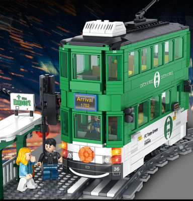 Brinquedo de construção compatível com LEGO, modelo de bonde de dois andares