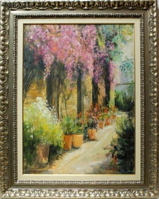 Buganvillas y macetas | Pinturas de patios y jardines en óleo sobre lienzo