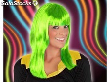 c/pvc peluca verde neon lisa con flequillo