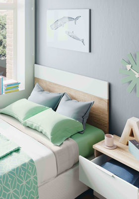 Cabezal dormitorio juvenil 1 mesita color blanco y roble cabecero 90 cm - Foto 5