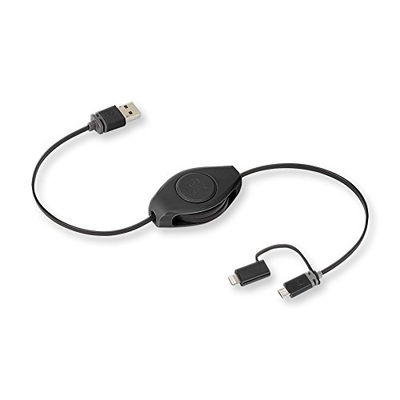 Cable retráctil de carga y sincronización Lightning y Micro USB - Negro
