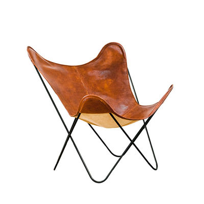 Cadeira borboleta de couro vintage BKF com armação de ferro e metal