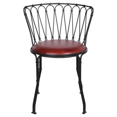 Cadeira de aço de estilo vintage com assento estofado em pele. - Foto 2