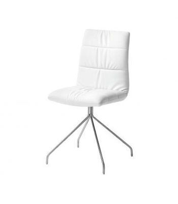 cadeira de couro sintético com costura branca. pés em aço inoxidável. 89x47x55