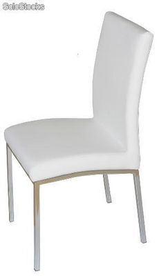 Cadeira de jantar em cromado e couro sintético branco de alta qualidade