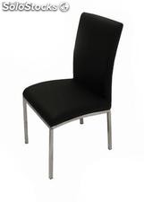 Cadeira de jantar em cromado e couro sintético preto, de alta qualidade