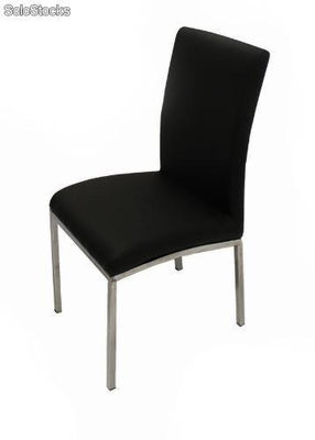 Cadeira de jantar em cromado e couro sintético preto, de alta qualidade