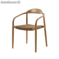 Cadeira de madeira de eucalipto com braços e assento em corda