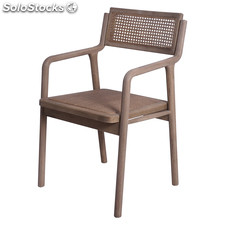 Cadeira de madeira de olmo com encosto e assento em vime trançado