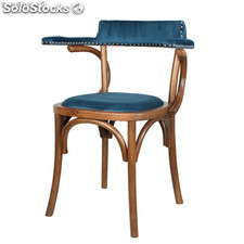 Cadeira de madeira e veludo com apoio de braços, estilo bistrot