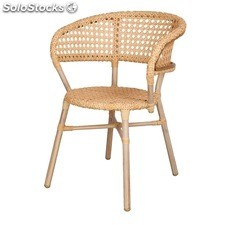 Cadeira de malha sintética de vime e patas de imitação de bambu