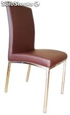 Cadeira do chrome e jantar los couro marrom alta qualidade sintético
